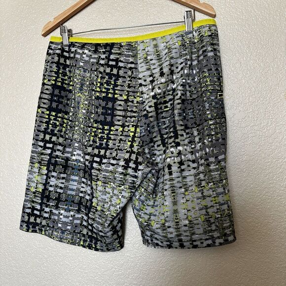Prana UPF 50+ Board Shorts Swim Trunks Mens Sz 32 Yellow Black Gray Abstract Tie - Picture 5 of 7
